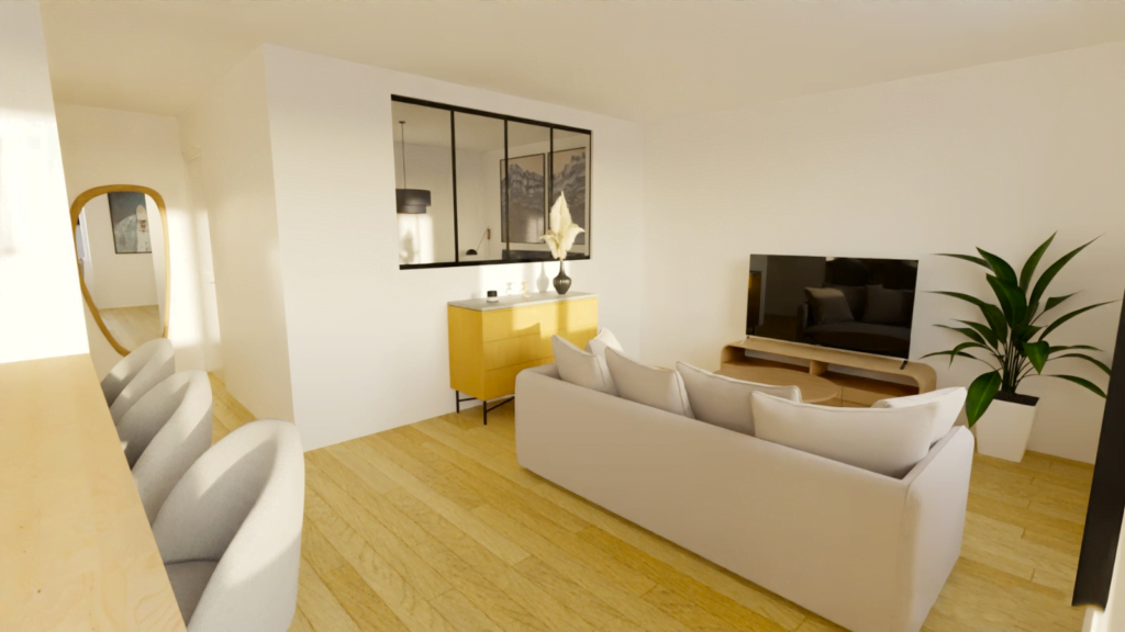 Photo de l'intérieur d'un appartement en projection 3D réalisé par nos équipes